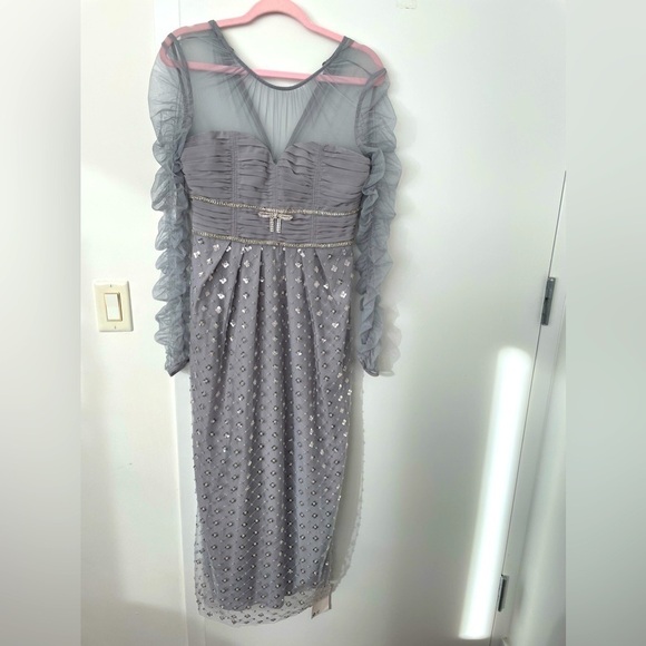 Self-Portrait cluster sequin midi dress in grey silver embellished S NWT - Picture 3 of 8